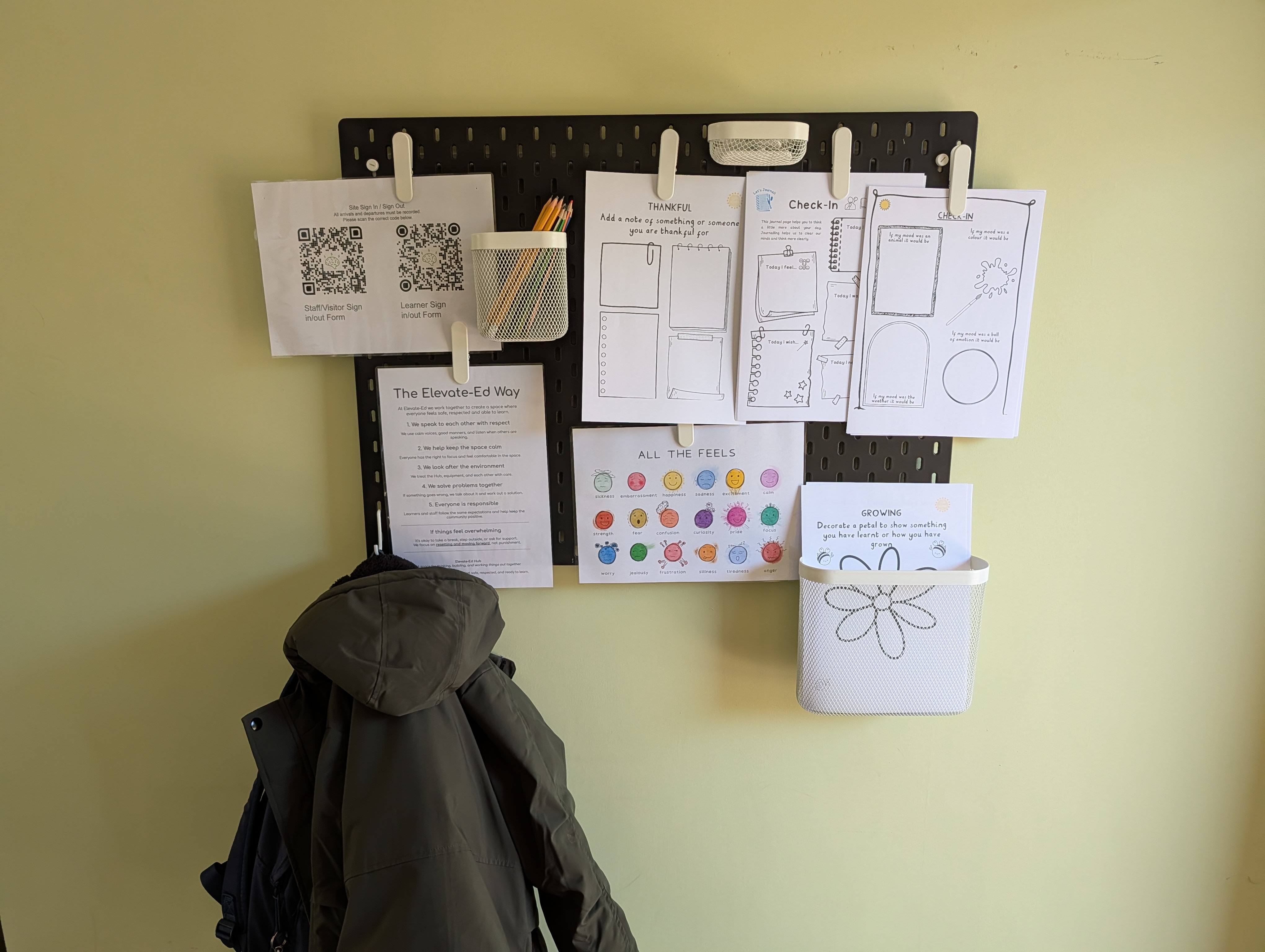 The Elevate-Ed Way: values and check-in board